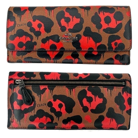 Coach Wild Beast RARE Leopard Orange Brown Animal Print Leather Wallet NWOT - Picture 1 of 10